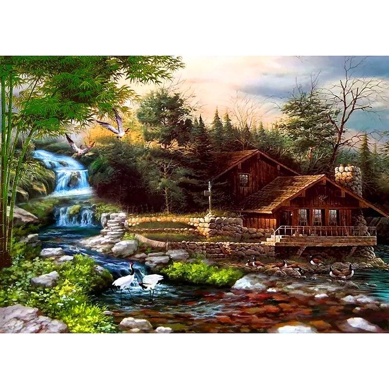 Waterfall House 5D DIY Paint By Diamond Kit