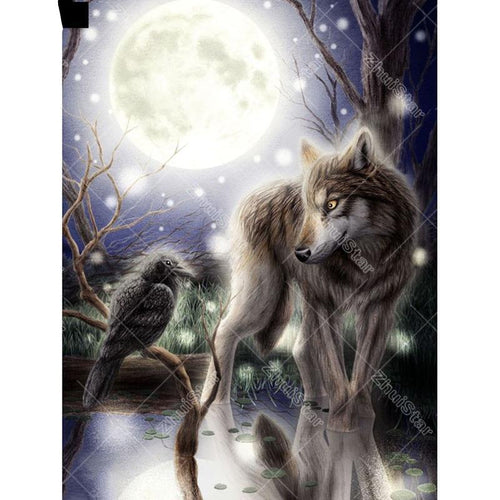 Mysterious Wolf and bird 5D DIY Paint By Diamond Kit