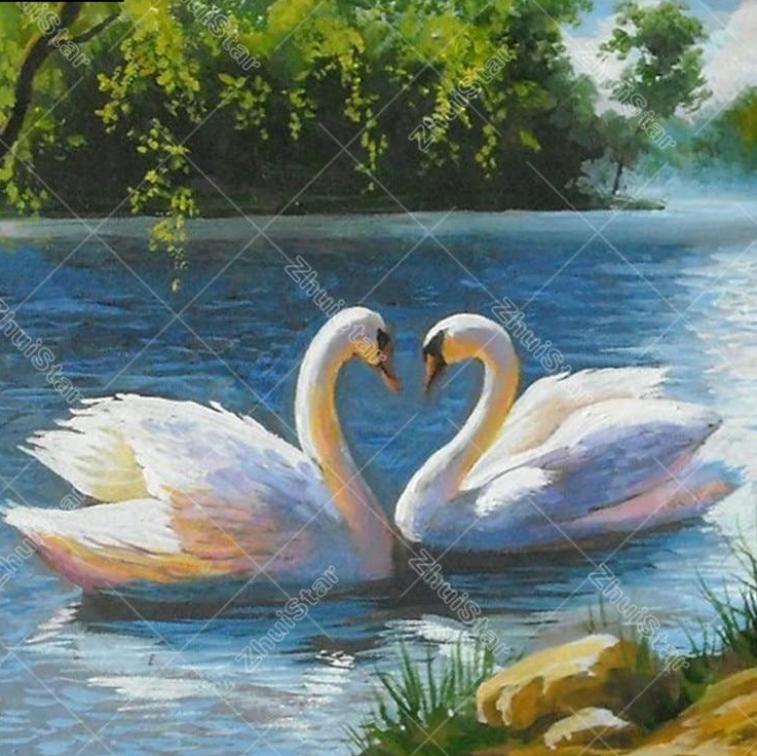 Swans in Love 5D DIY Paint By Diamond Kit