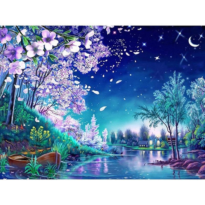 Moon River And Flower 5D DIY Paint By Diamond Kit