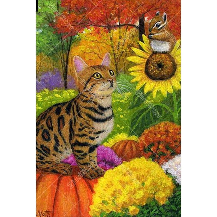 Flower Cat 5D DIY Paint By Diamond Kit