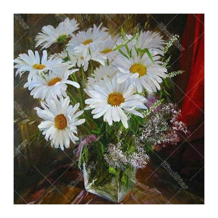 White Flowers 5D DIY Paint By Diamond Kit