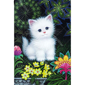 Cute White Kitten 5D DIY Paint By Diamond Kit