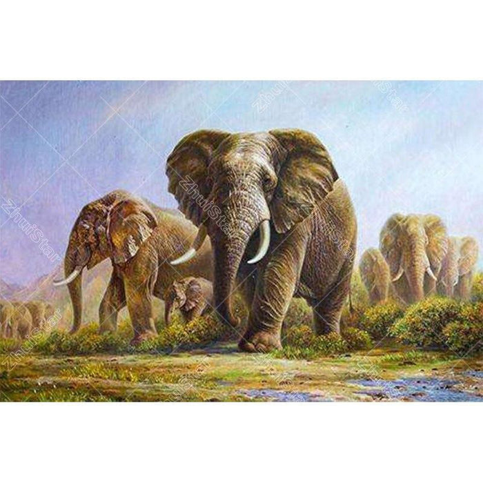 Elephant Herd 5D DIY Paint By Diamond Kit