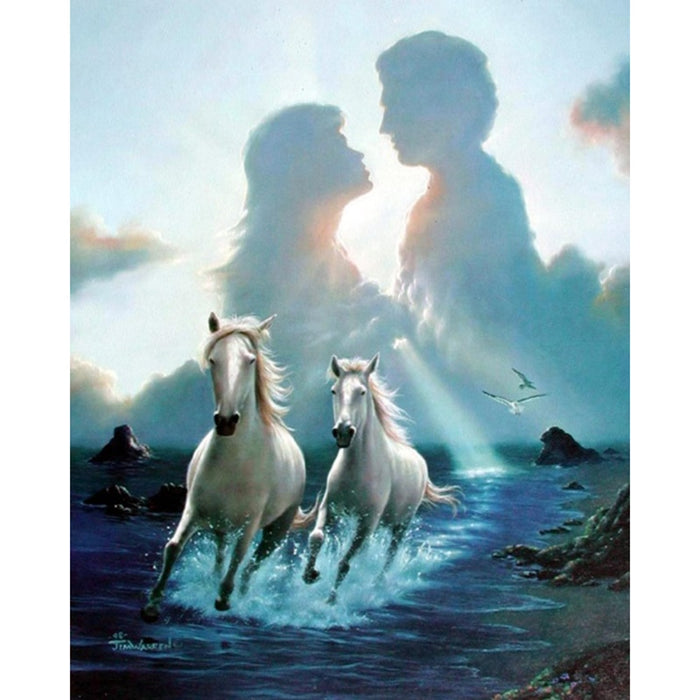 White Horse & Lovers 5D DIY Paint By Diamond Kit