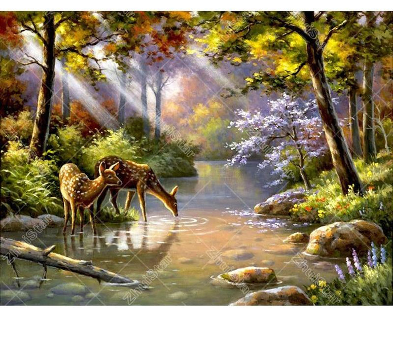 Elk Drinking Water 5D DIY Paint By Diamond Kit