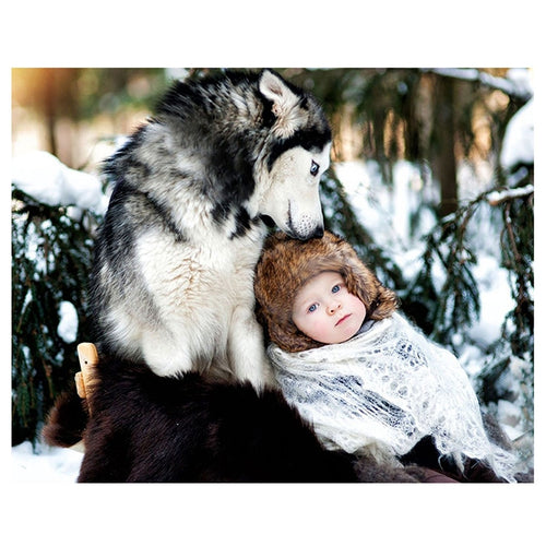 Mother Wolf And Baby 5D DIY Paint By Diamond Kit