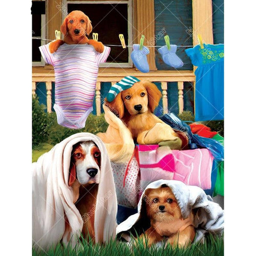 Four Dogs Doing Laundry 5D DIY Paint By Diamond Kit