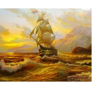 Sunrise and Sailing Ship 5D DIY Diamond Painting