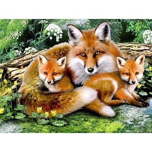 Fox Family 5D DIY Paint By Diamond Kit
