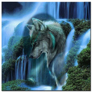 Waterfall & Wolf 5D DIY Paint By Diamond Kit