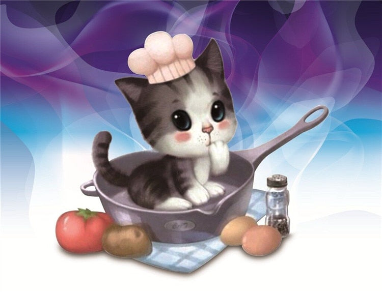 Cute Kitten Cook 5D DIY Paint By Diamond Kit