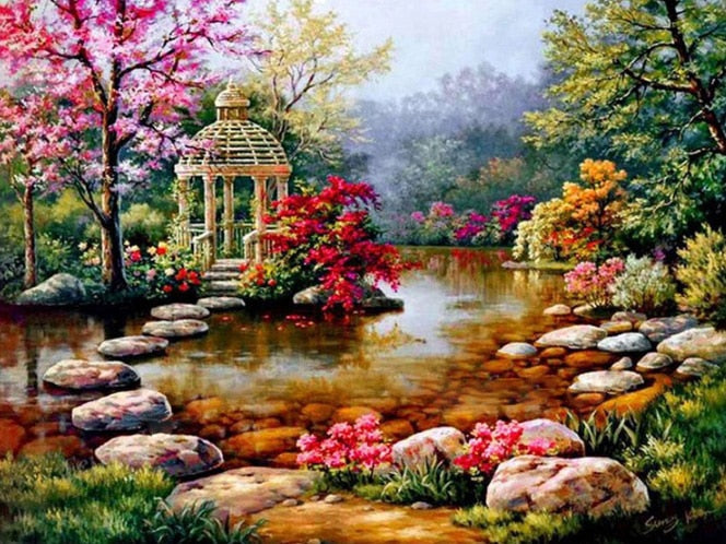 Scenic Gazebo mosaic 5D DIY Paint By Diamond Kit