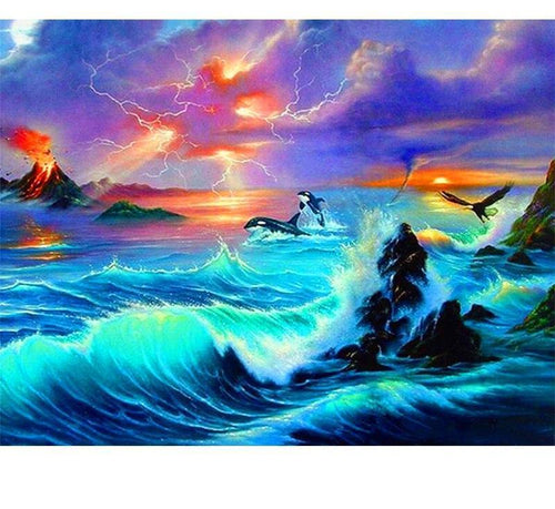 Dolphin & Sea Waves 5D DIY Paint By Diamond Kit